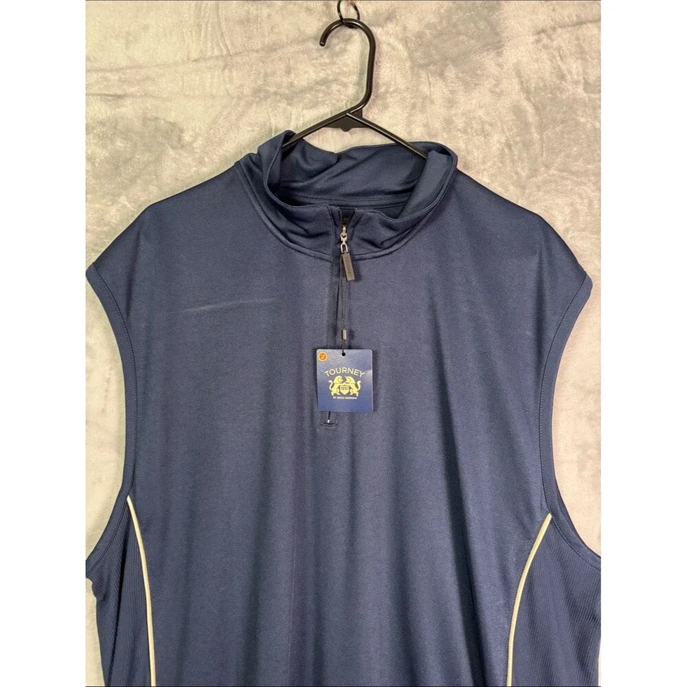 NWT New Tourney by Greg Norman Blue Pullover 15 UPF Golf 1/4 Zip Vest Size XXL